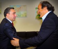 Prime Minister of Georgia Nika Gilauri and the president of UEFA Michel Platini
